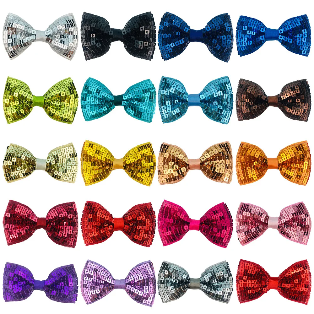 

400 Pcs Wholesale Foreign Trade Kids Hair Accessories 8cm Embroidery Sequin Bow With Hairpins Headband 19 Colors Without Clips