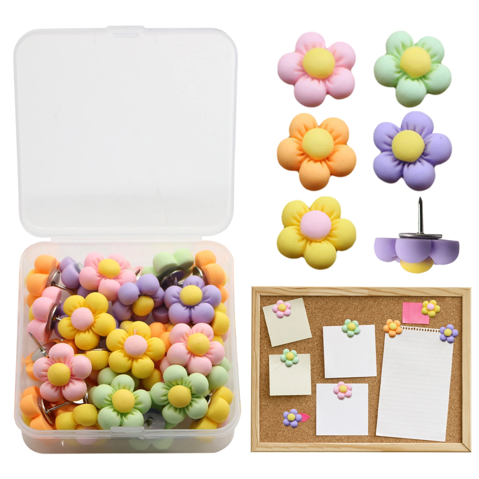 

30pcs Push Pins Bright School Employees Lightweight Photos Durable Colorful Cute Office Flower Shape Students Decorative