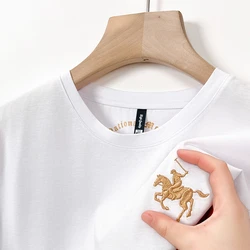 Luxury Embroidery Brand Short sleeved T-shirt Fashion Solid Color Men's Summer New Silk Smooth Breathable Leisure Round Neck Top