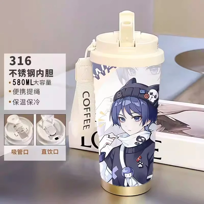 530ml Thermos Cup Genshin Impact Cartoon Kaedehara Kazuha Wanderer Furina 316 Stainless Steel Water Coffee Cup Office Students