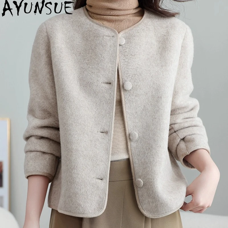 

AYUNSUE пальто из 100% натуральной шерсти, женская осенне-зимняя одежда, двусторонние шерстяные пальто, элегантные женские куртки 2025 года, Пальто Женское