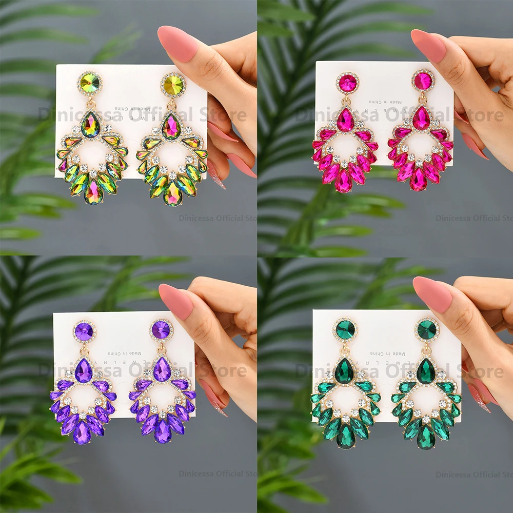 Luxury Design Chandelier Large Dangle Drop Earrings For Women Trendy Charm Vintage Glass Crystal Pageant Pendant Bridal Jewelry