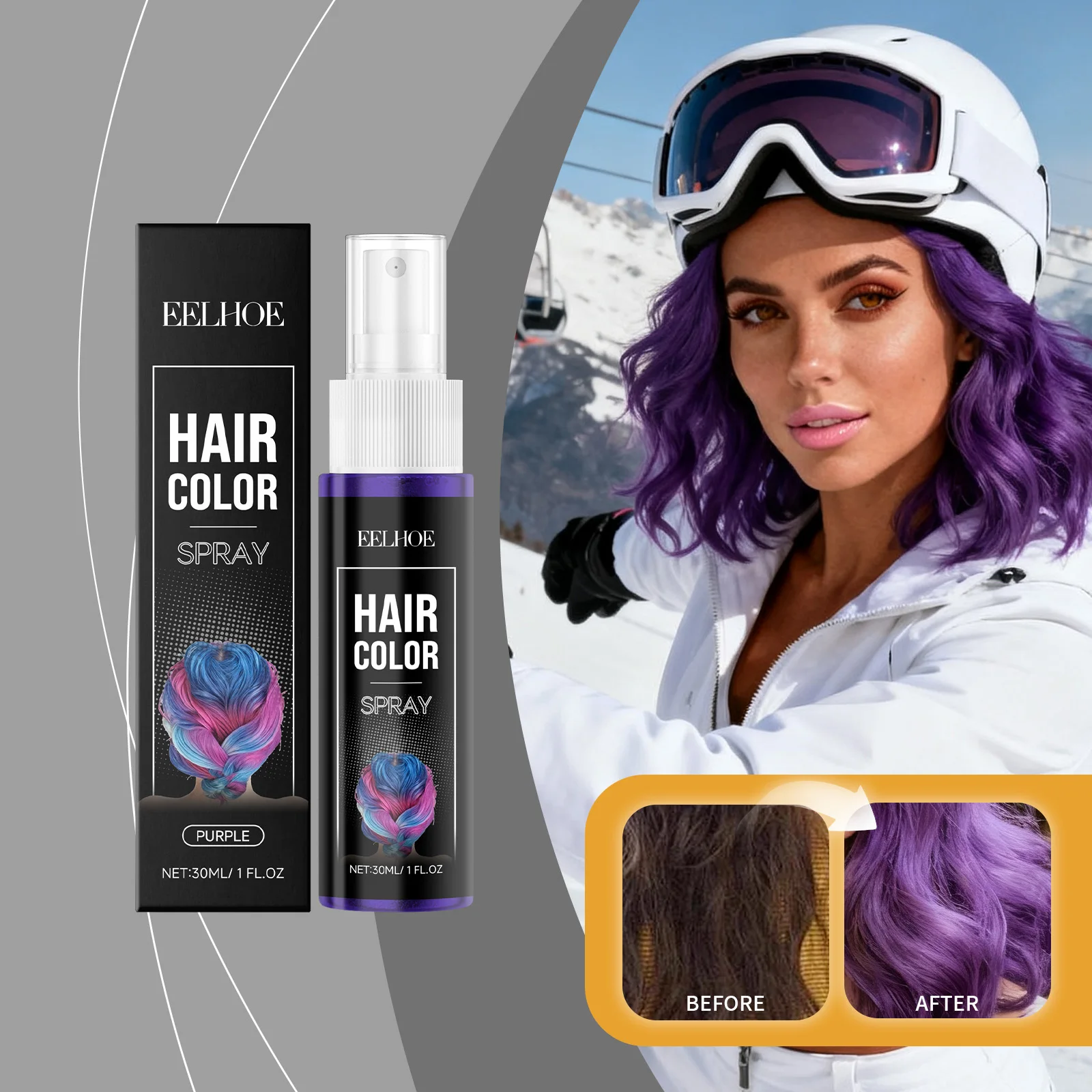 Purple Temporary Hair Color Spray Washable Instant Hair Dye Spray Non Damaging Root Cover Up For Party Festival Cosplay Styling