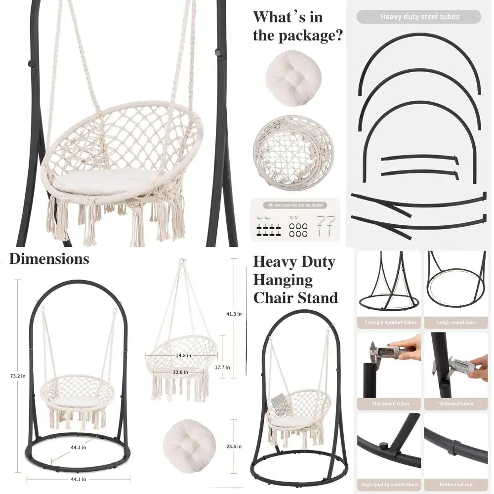 

Сверхмощное кресло-гамак с подставкой, грузоподъемность 330 фунтов, бежевый, патентная подвеска