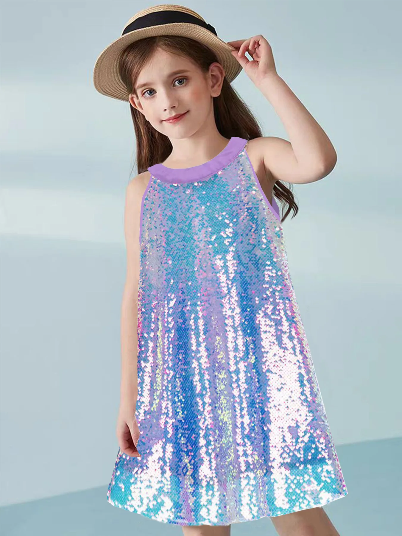 Summer Girls' New Colorful Bead Patchwork Girls' Dress Beach Party Birthday Party School Runway Fashion Princess Dress