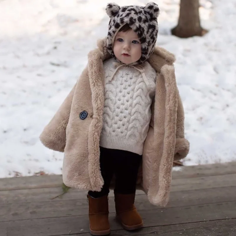 

New Fashion Autumn and Winter Boys' and Girls' Thickened Plush Warm Coat Baby Children's Mid Length Imitation Fur Coat