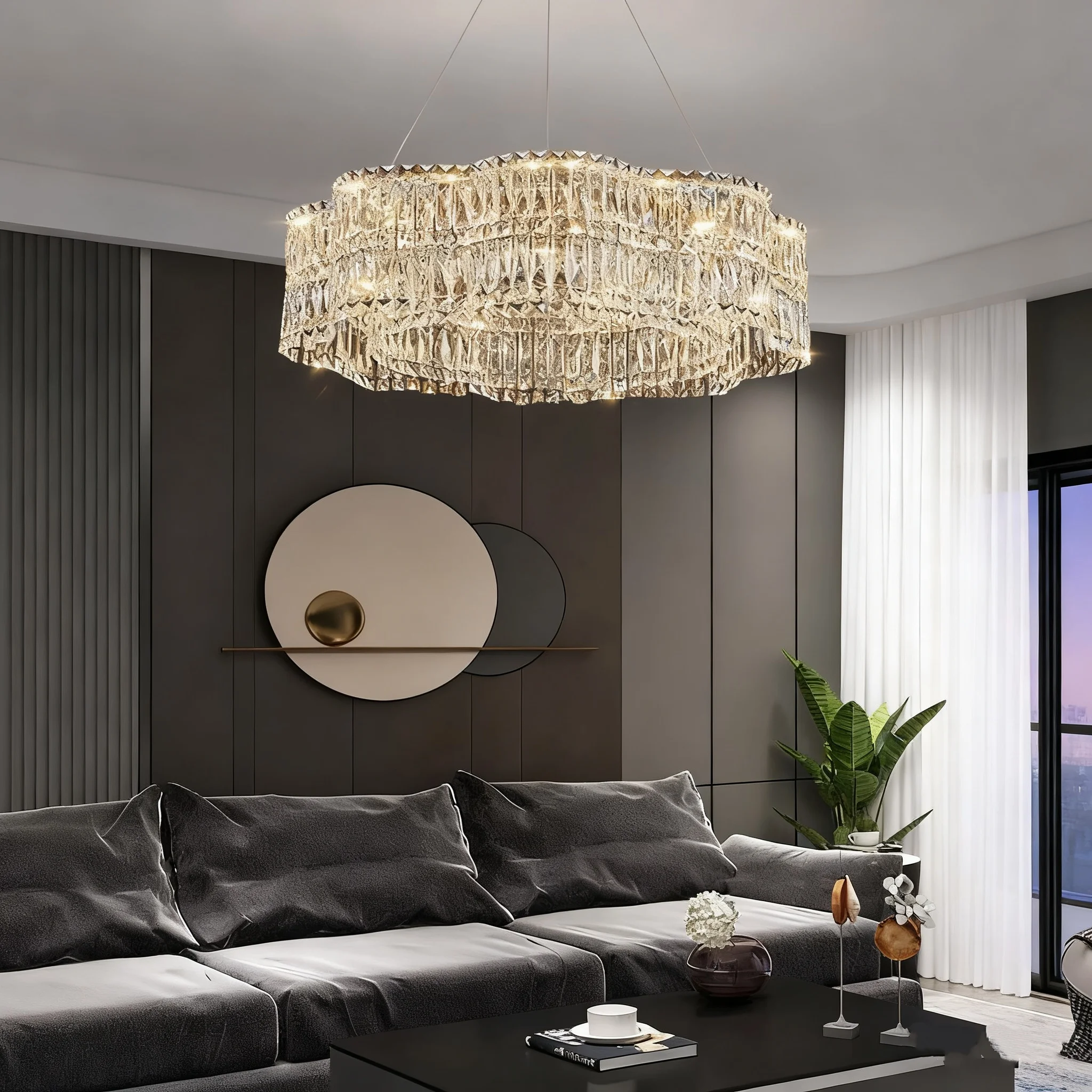 Luxury Led Dimmable Pendant Lights Modern Gold Irregular 1/2/3 Ring K9 Crystal Pendant Lamp Led Lamparas Lamp Fixtures Custom