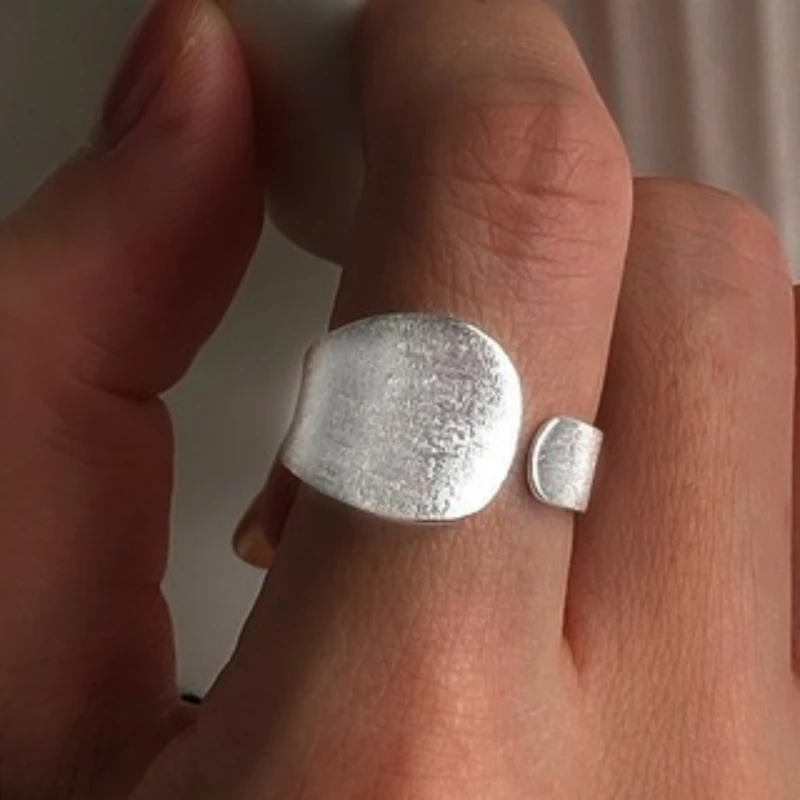 Fashionable and Minimalist Silver Color Brushed Geometric Opening Ring, Women's Personalized and Trendy Daily Accessory Jewelry