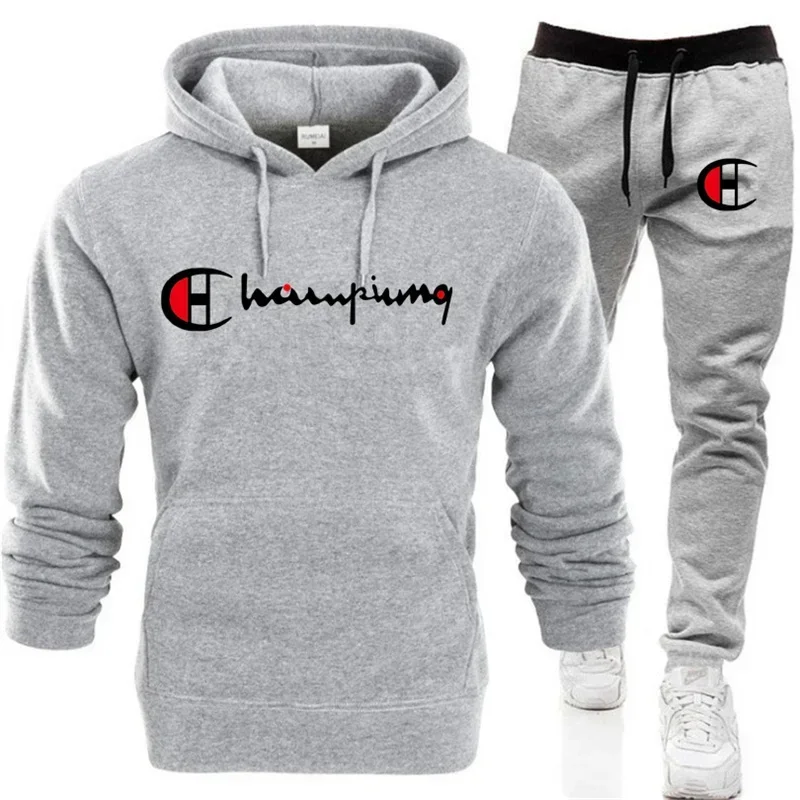 2 pièces ensembles survêtement sweat à capuche + cordon pantalon mâle Sport sweats à capuche course vêtements de Sport hommes femmes marque automne hiver