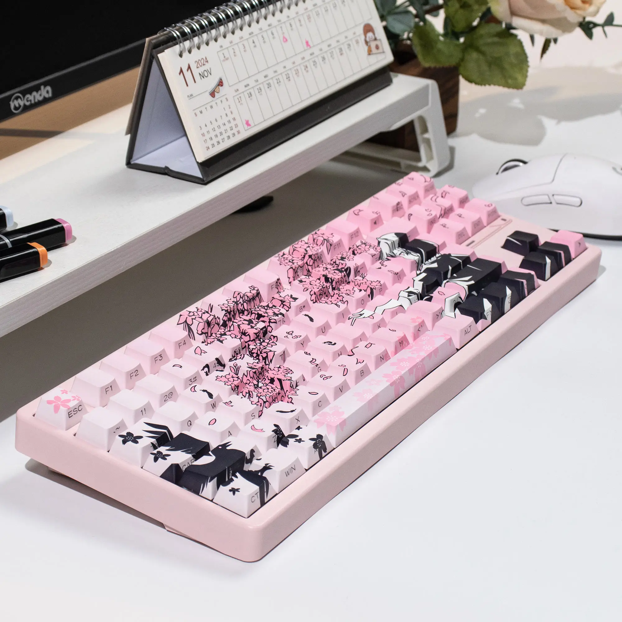 131 keys Raven Sakura Keycaps Dye Sublimation Cherry Profile PBT Keycap Side Print Light through keycaps For Mechanical Keyboard