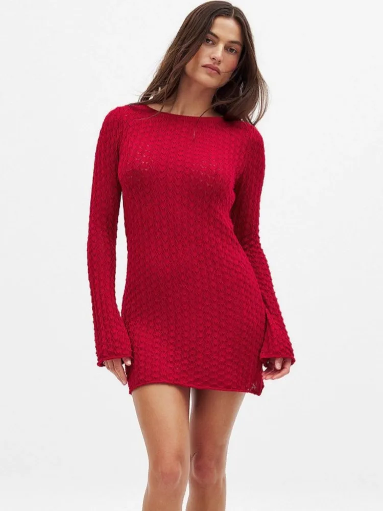 Сексуальное вязаное пляжное мини-платье в полоску в стиле бохо с круглым вырезом и длинными рукавами, 2026, летний женский приморский праздничный купальник, накидка