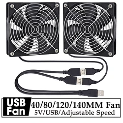 GDSTIME çift 40mm 60mm 80mm 92mm 120mm 140mm 5V USB Fan w 2 1 USB kablosu USB denetleyici AV alıcı DVR ve TV kutusu soğutma için