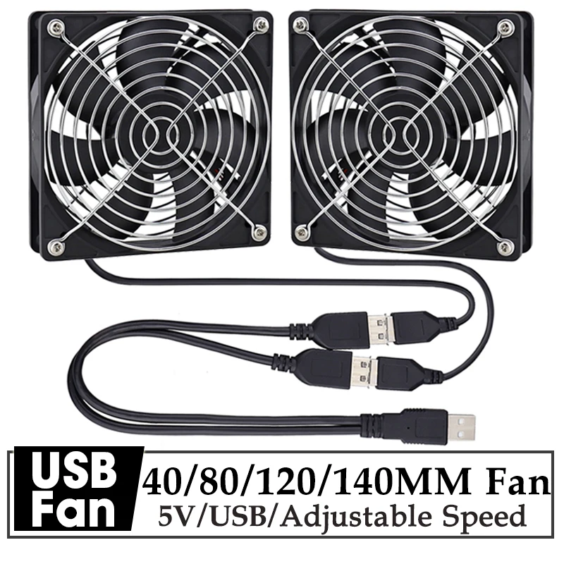 GDSTIME Dual 40mm 60mm 80mm 92mm 120mm 140mm 5V USB Fan w 2 in 1 USB Cable USB Controller For AV Receiver DVR and TV Box Cooling