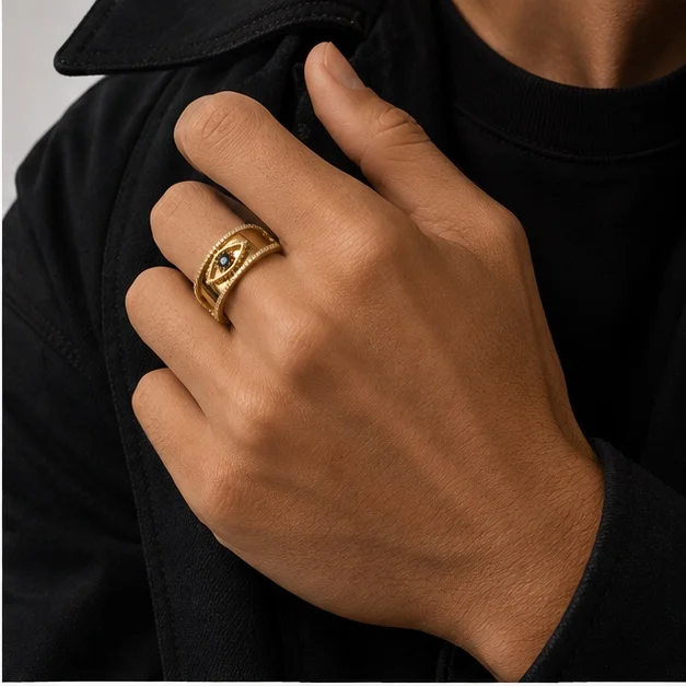 Oura Ring Cover Compatible with Oura Ring 4 5 18K Gold Plated Zircon Evil Eye Smart Ring Protector Guard Jewelry for Men Women