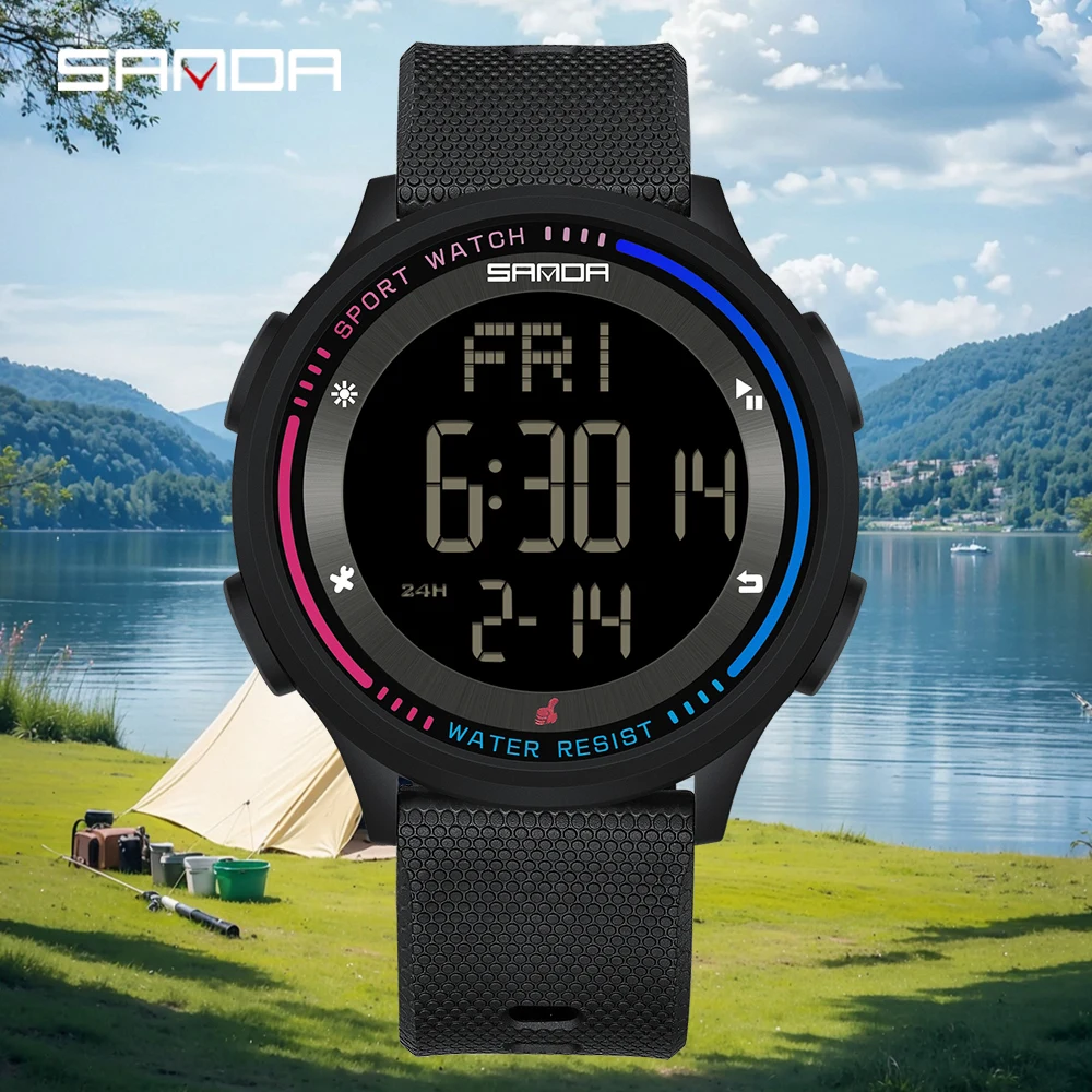 

SANDA Новинка 6158, модные студенческие электронные цифровые часы, спортивные водонепроницаемые ночники, электронные часы с обратным отсчетом, будильник