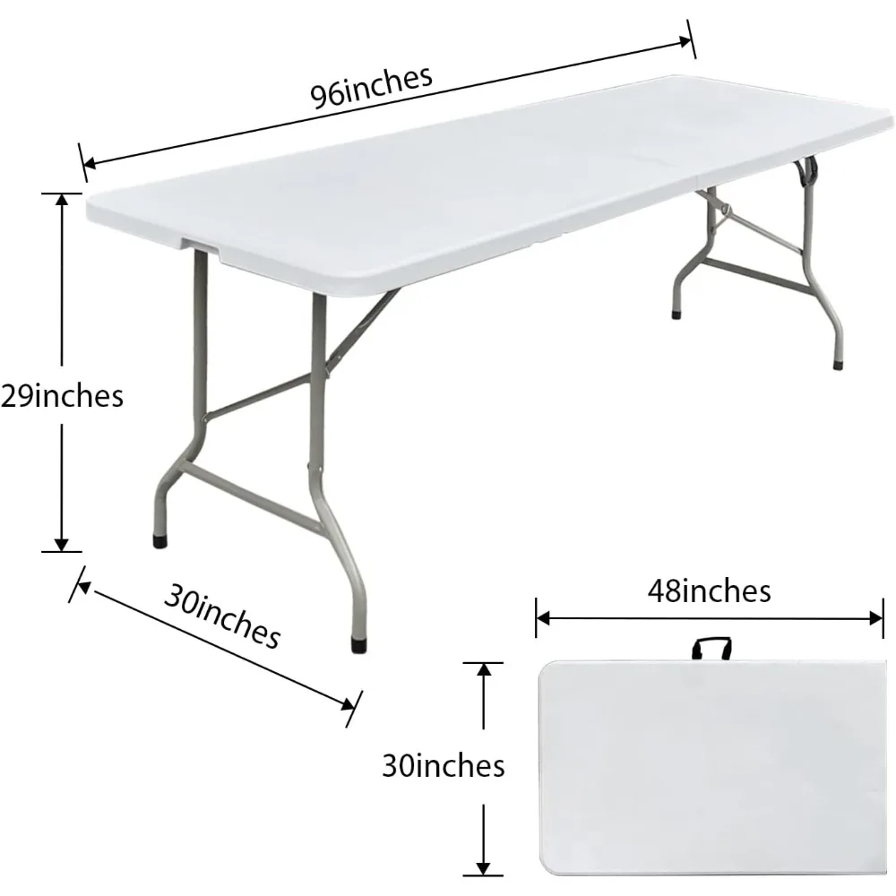 Mesa dobrável portátil de plástico branco resistente de 96 polegadas para uso interno e externo