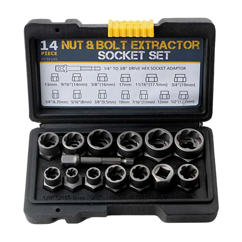 14Pcs Extraction Socket Set Nut Extractors Bolt Nut Remover Set Bolt Extractor Tool Set for Removing Damaged Bolts Nuts Screws