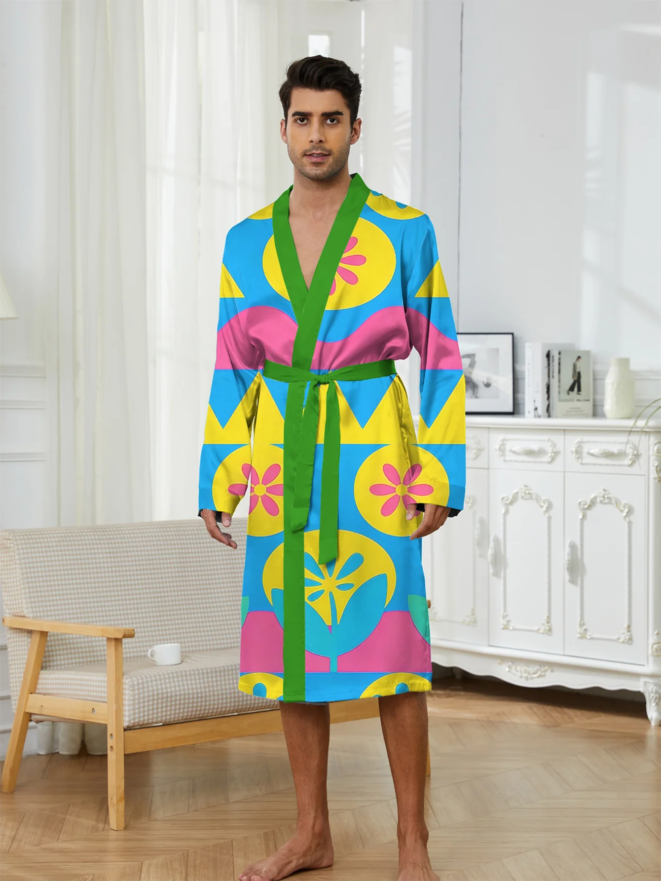 New Men's 3D Digital Printed Casual Fashion Robe, Loose and Comfortable Non Fading Home Fun Sleeper Robe