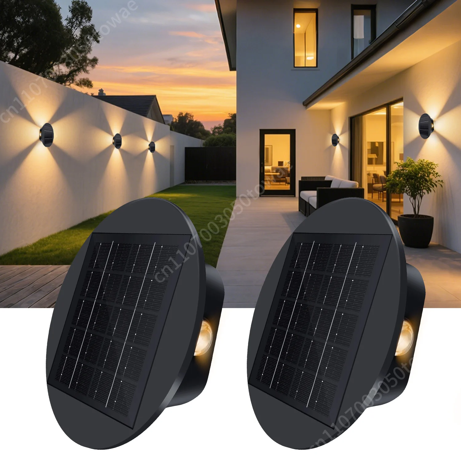 Outdoor Solar Fence Lights Waterproof IP65 Four-Way Lighting 3 Mode Warm White 4 LED Light Garden Stairs Step Pack 2 Small PC DC