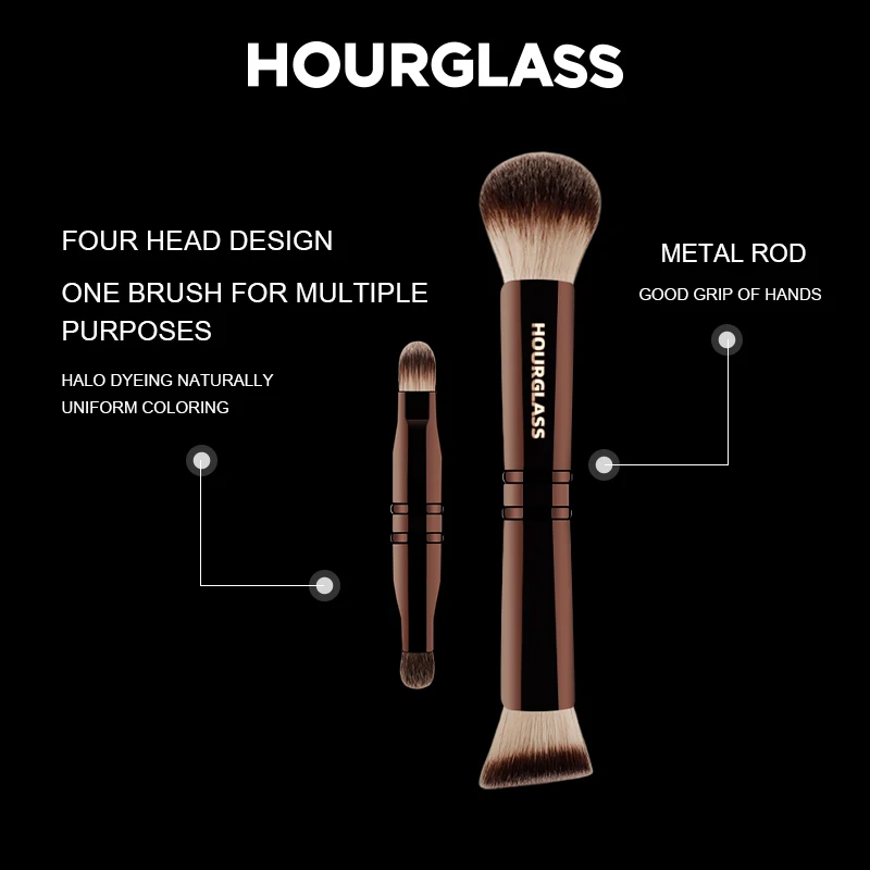 Hourglass Makeup Brush- No.24 Four-Head Multifunctional Brush Loose Powder Foundation Concealer Eyeshadow Concealed Makeup Brush