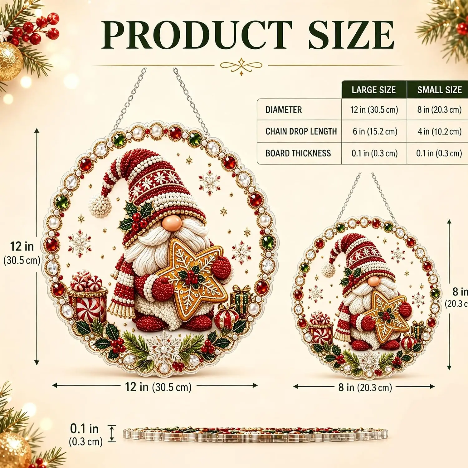 Christmas Pearl Diamond Painting Suncatcher Kit DIY Craft Pre-Assembled Metal Chain Acrylic Round Board with Lace for Wall Decor view 5