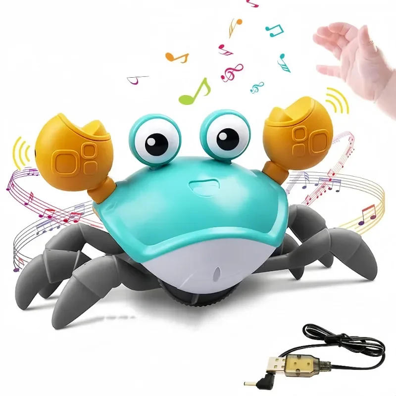 Crawling Crab Baby Toys with Music LED Light Up Musical Toys for Toddler Automatically Avoid Obstacles Interactive Toys for Kids