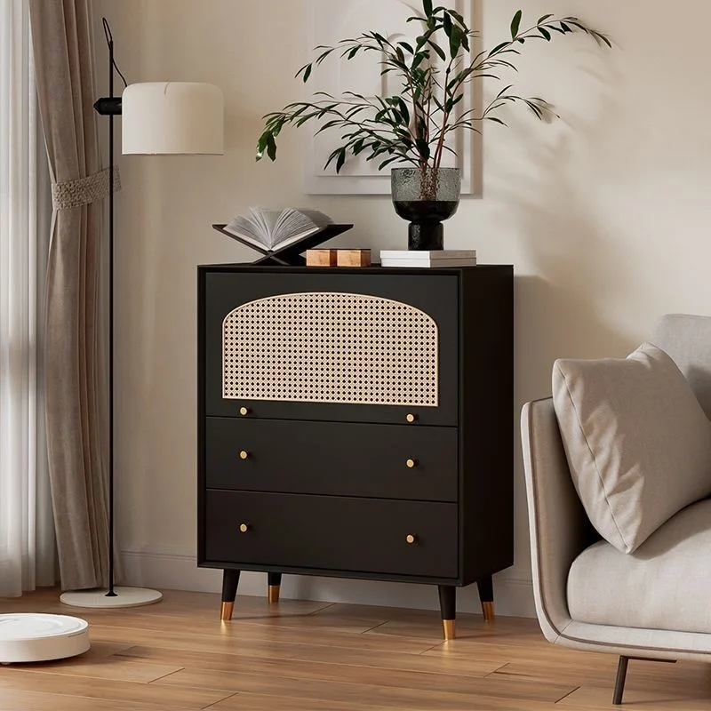 無垢材イタリアンラタンチェスト、寝室収納キャビネット、チェスト、リビングルーム収納引き出しキャビネット