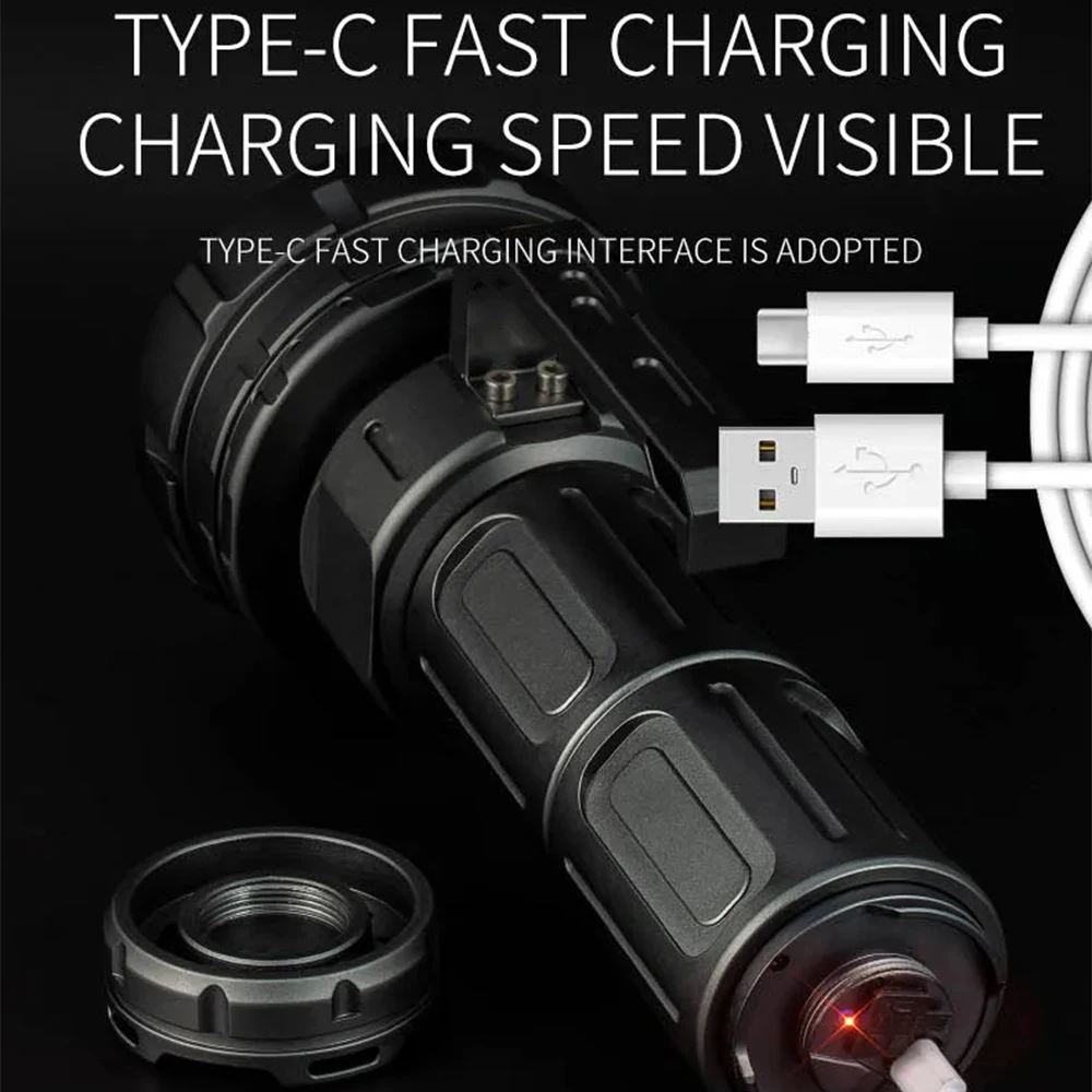 Multi Functional Long-Range Torch High Power LED Flashlight Solar/USB Charging Outdoor Camping Ultra Bright Handheld Lantern