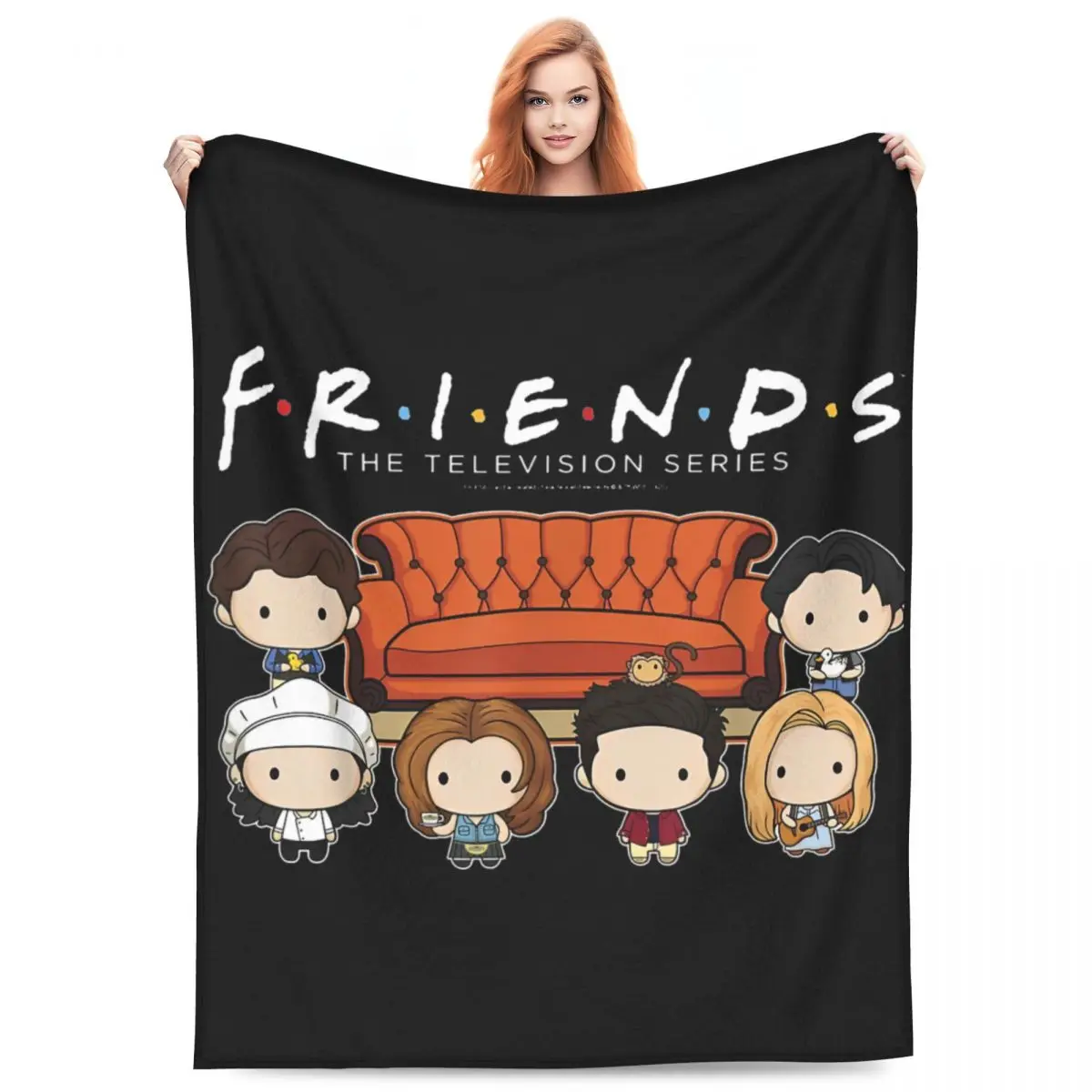 

Friends Chibi Couch Crew Logo Blankets Velvet Spring/Autumn Breathable Warm Throw Blanket for Sofa Outdoor Rug Piece