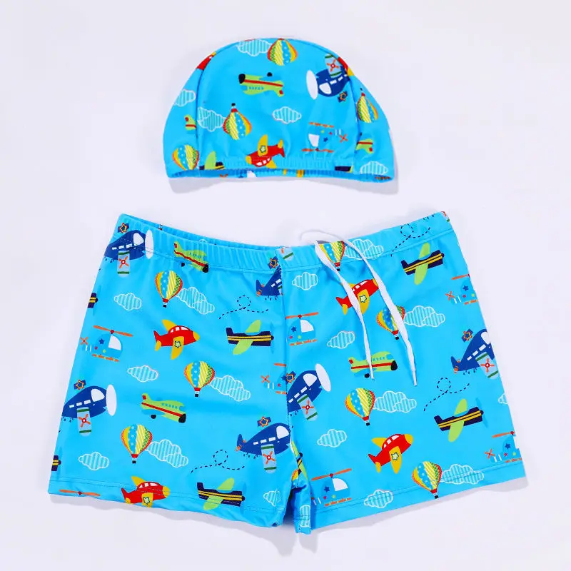 

Children Swimming Trunks Boys Cap Two-piece Suit Summer Swim Cap and Trunks Swimsuit Set Swimwear Shorts Car Dinosaur Printed