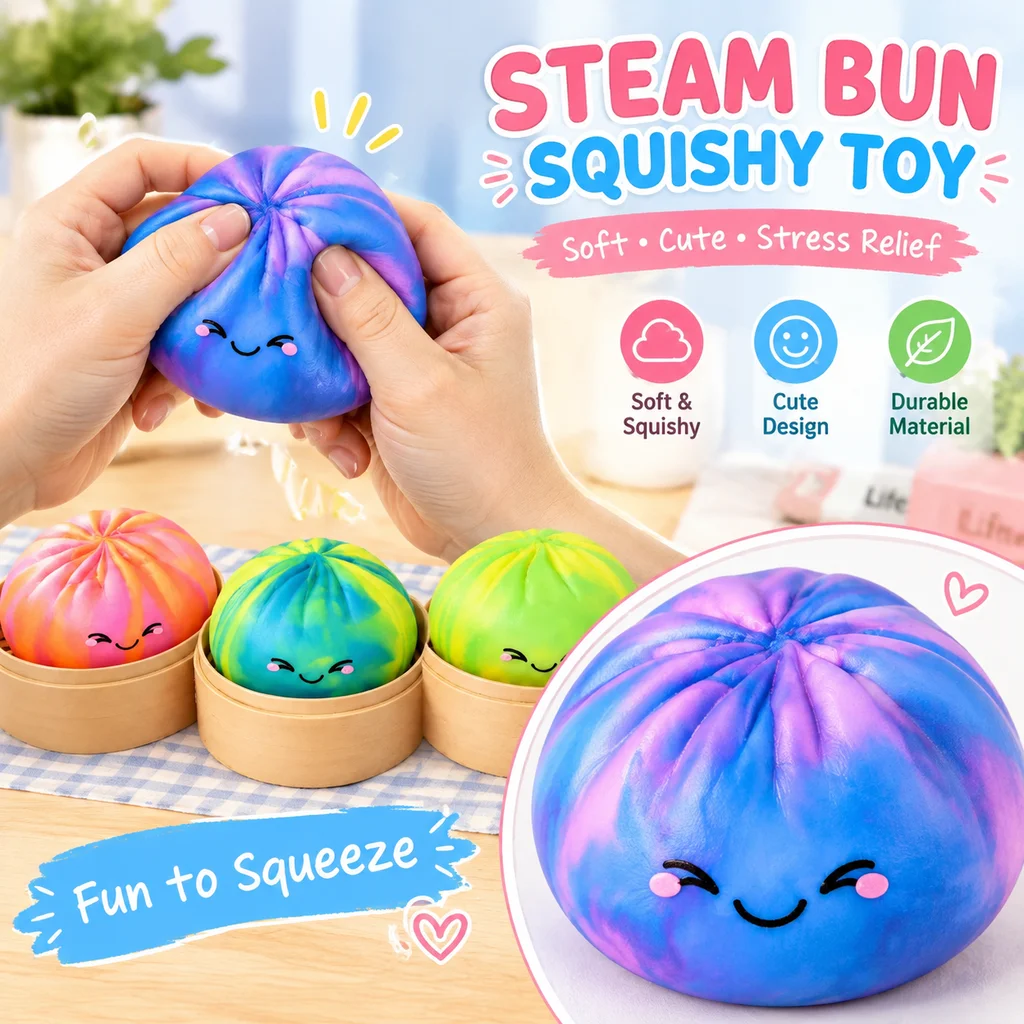 Mini Squishy Steamed Bun Style Slow Rising Stress Relief Toy Cute Realistic Baozi Anxiety Relief Fidget Sensory Gift