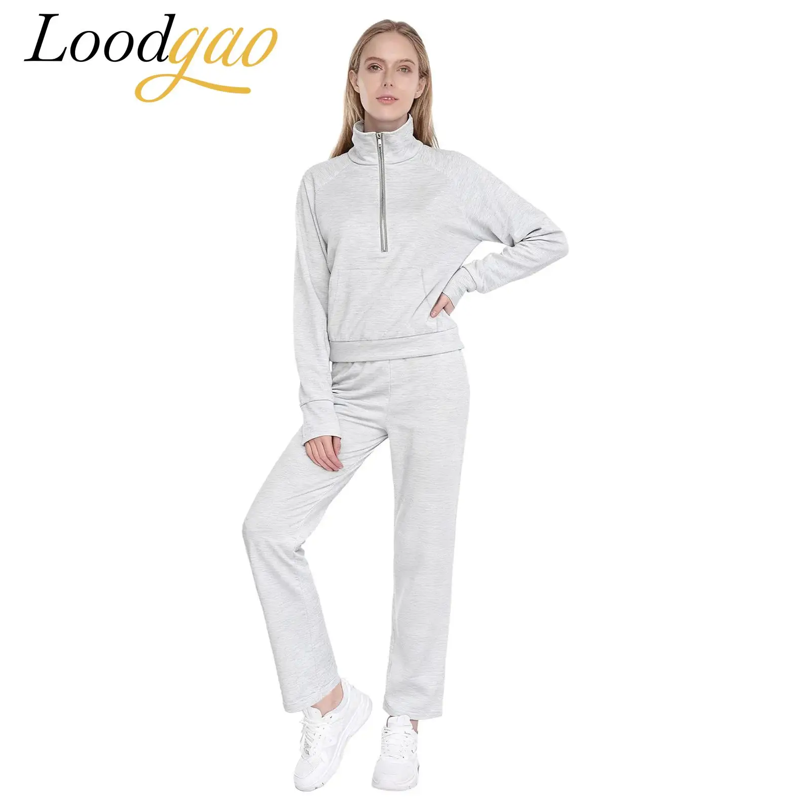 

Женский пуловер на молнии + свободные длинные брюки, спортивная одежда для спорта, повседневные костюмы, комплект свитшотов, спортивный костюм из 2 предметов с длинными рукавами