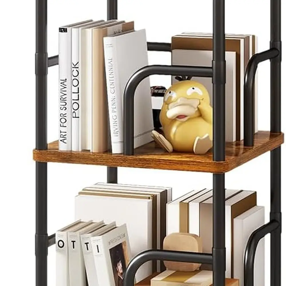 

5-уровневый поворотный книжный шкаф, на 360° ° Вращающаяся башня, угловая полка с направляющими, промышленный органайзер для дома, офиса, коричневый