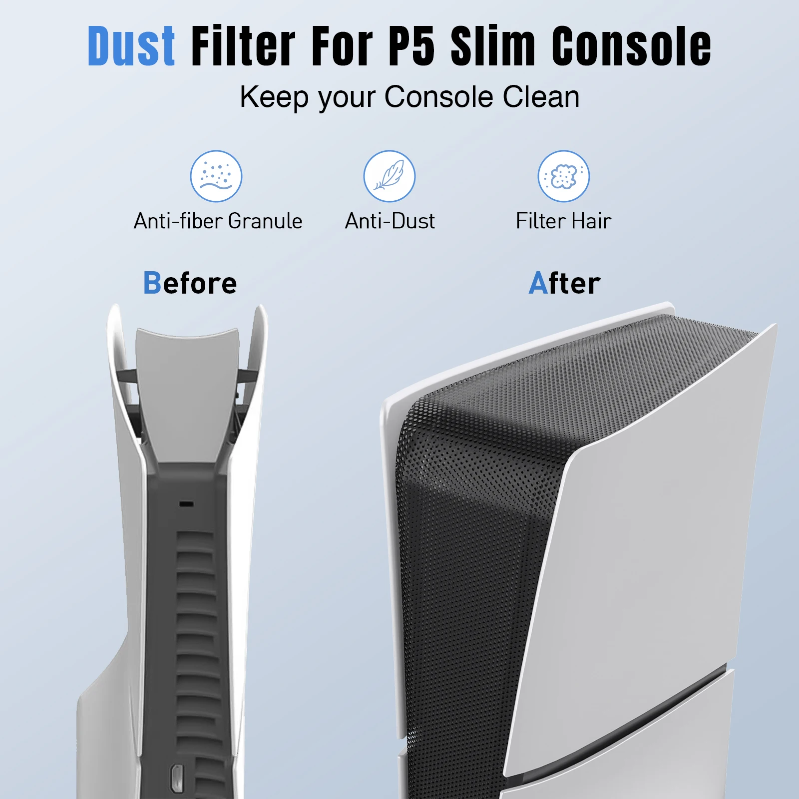 Dust Cover for PS5 Slim Disc/Digital Edition Version Dust Filter Protector Prevent Dust and Pet Hair for PS5 Slim Accessories