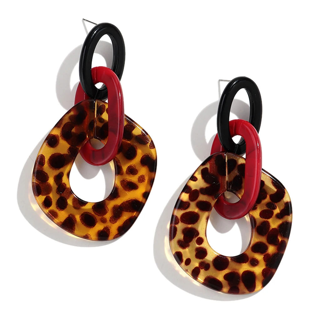 Trendy Leopard Acrylic Geometric Link Pendant Earrings for Women Elegant Big Irregular Dangle Earring Party Jewelry 2026 Gifts