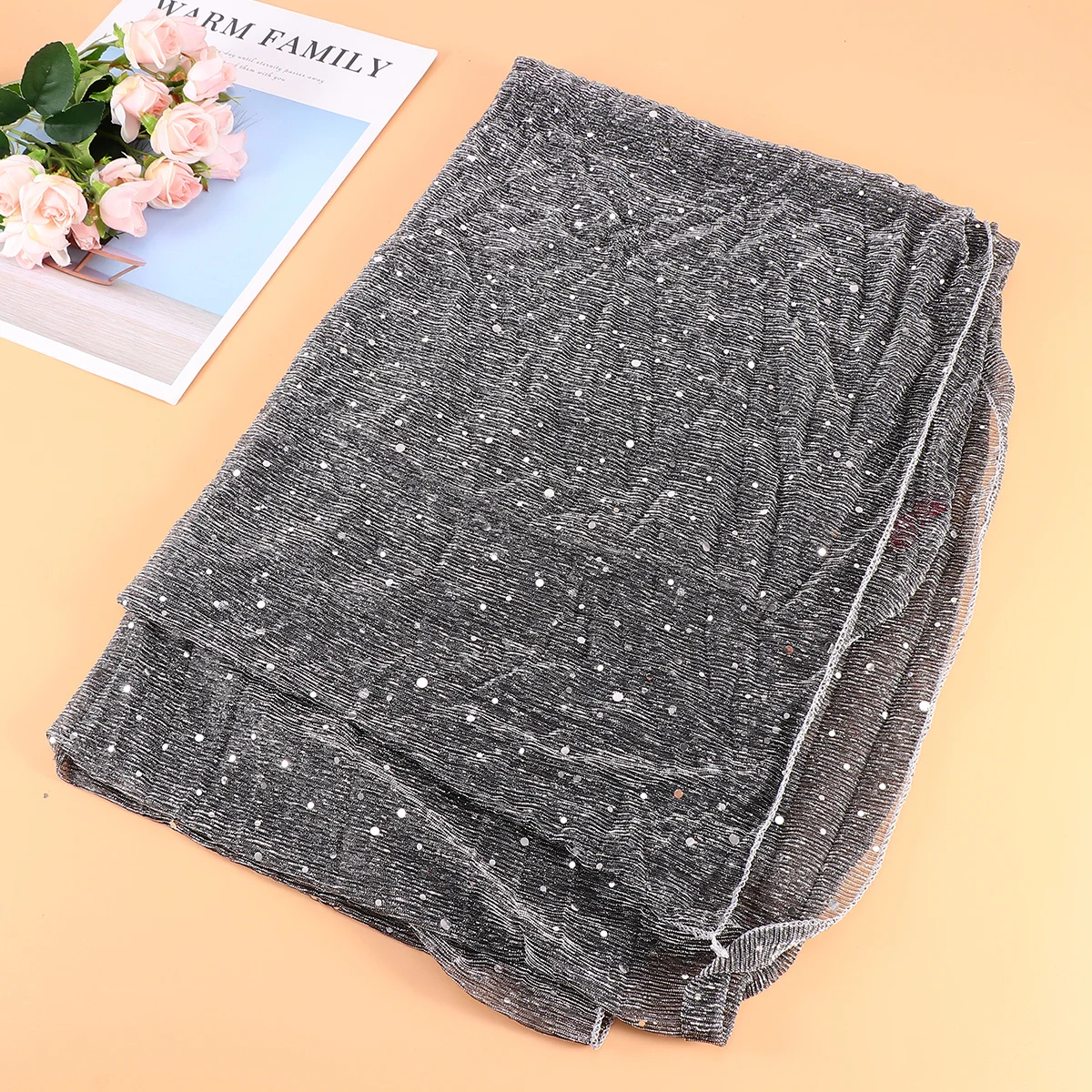 

Sequins Grey Muslim Cap Arab Wrap Scarves Lightweight Comfortable Seamless Design Islamic Ramadan Hijab Gift Shawl