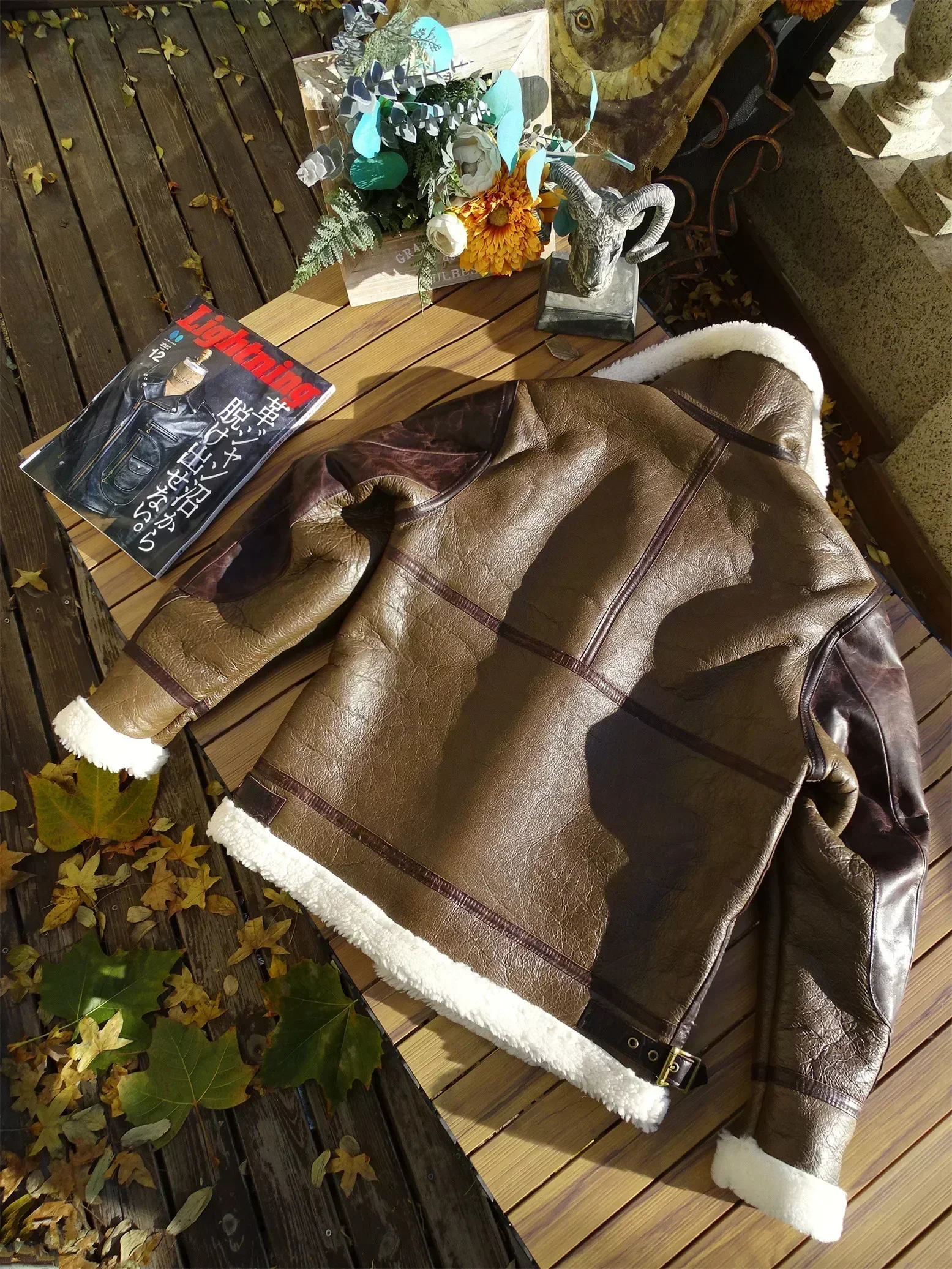 Tailor Brando Original Sheep Shearling Men's Vintage Winter Warm Fur Jacket Short Genuine Leather Jacket