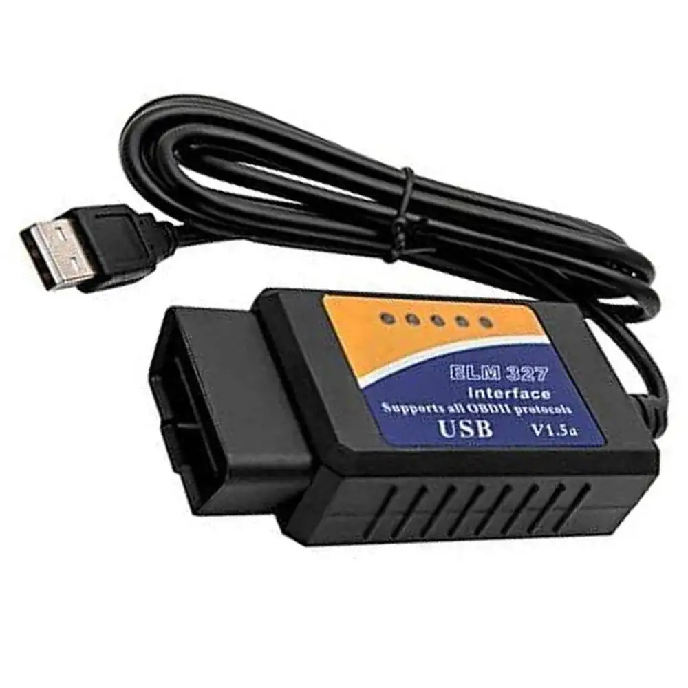 Автомобильный диагностический считыватель кодов USB OBD2 v1.5 для OBDII/EOBD совместимых транспортных средств CAN J1850 PWM J1850 VPW ISO9141-2 KWP2000, 1 шт.