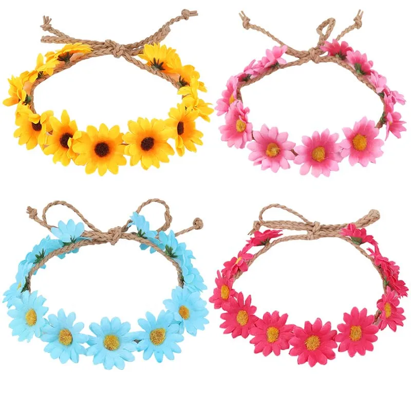 Sunflower Daisy Headband For Women Adjustable Girls Flower Crown Garland Bridal Headpiece Festivals Hair Band Hat Accessories