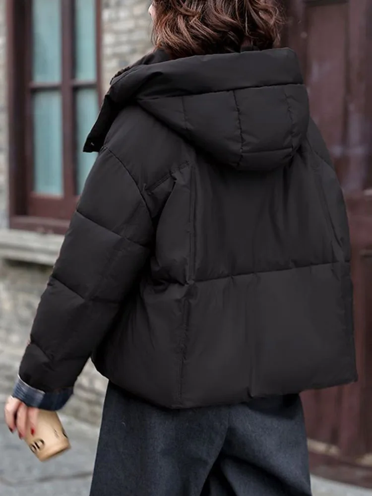 Inverno quente engrossar outerwears feminino casual solto com capuz zíper design jaquetas topos coreano manga longa para baixo algodão chaquetas novo