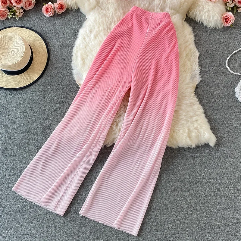 Summer Women\'s Suit Korean Street Style Gradient Tube Top Short Top + High Waist Wide Leg Pants Female Sets FC441