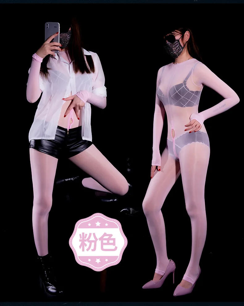 Onesie Stockings Full Body Shiny Reflective Sexy Adjustable Zipper Open Fun Ultra-thin Pantyhose High Elastic Stockings Tights