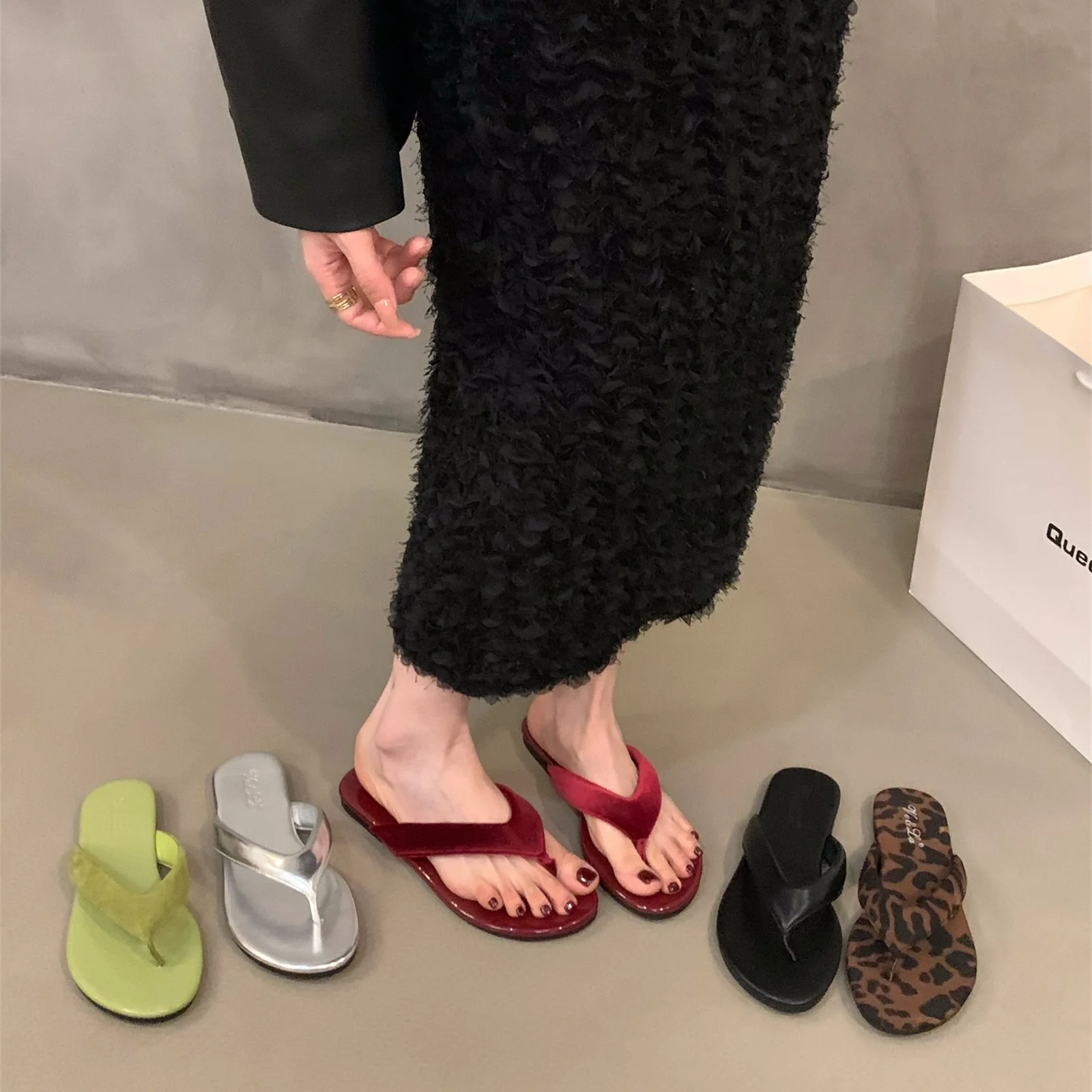 

Leopard-print flip-flops Women's shoes Summer beach French flip flops red sandals