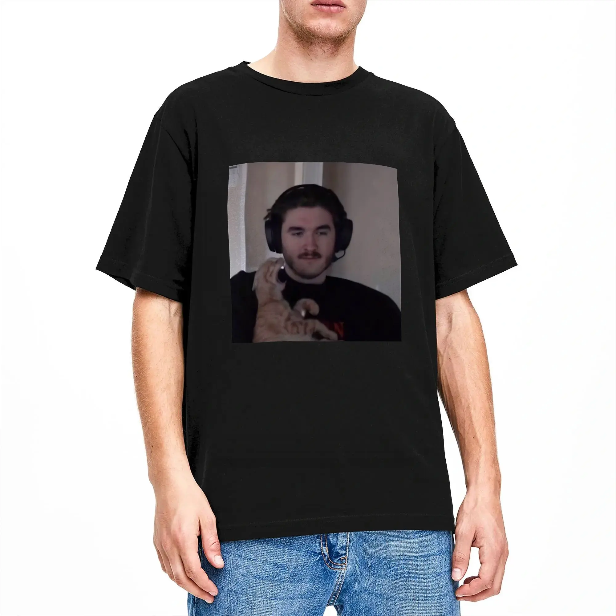 Men Jschlatt Streamer Cat Bite Cheek Meme Portrait T Shirts Cotton Tops Summer Vintage Short Sleeves T-Shirt O Neck Tshirt
