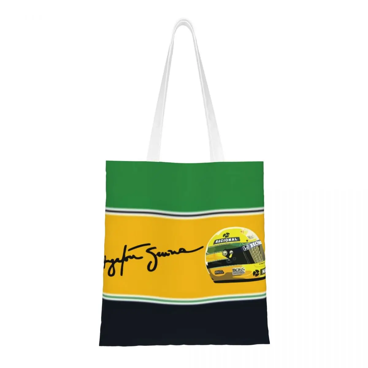 Custom Ayrtons Brazilian Racing Driver Senna Groceries Shopping Bag Fashion Printing Canvas Shopper Shoulder Tote Bags Handbag