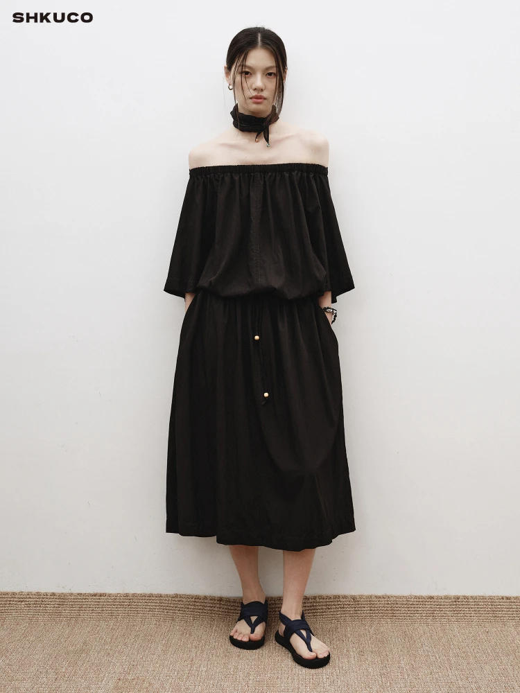 

KUCO Multi-Way Wear oulder Bared Pleated ort Sve Maxi Dr One-oulder Gown Adjustable Waist Cinching Skirt