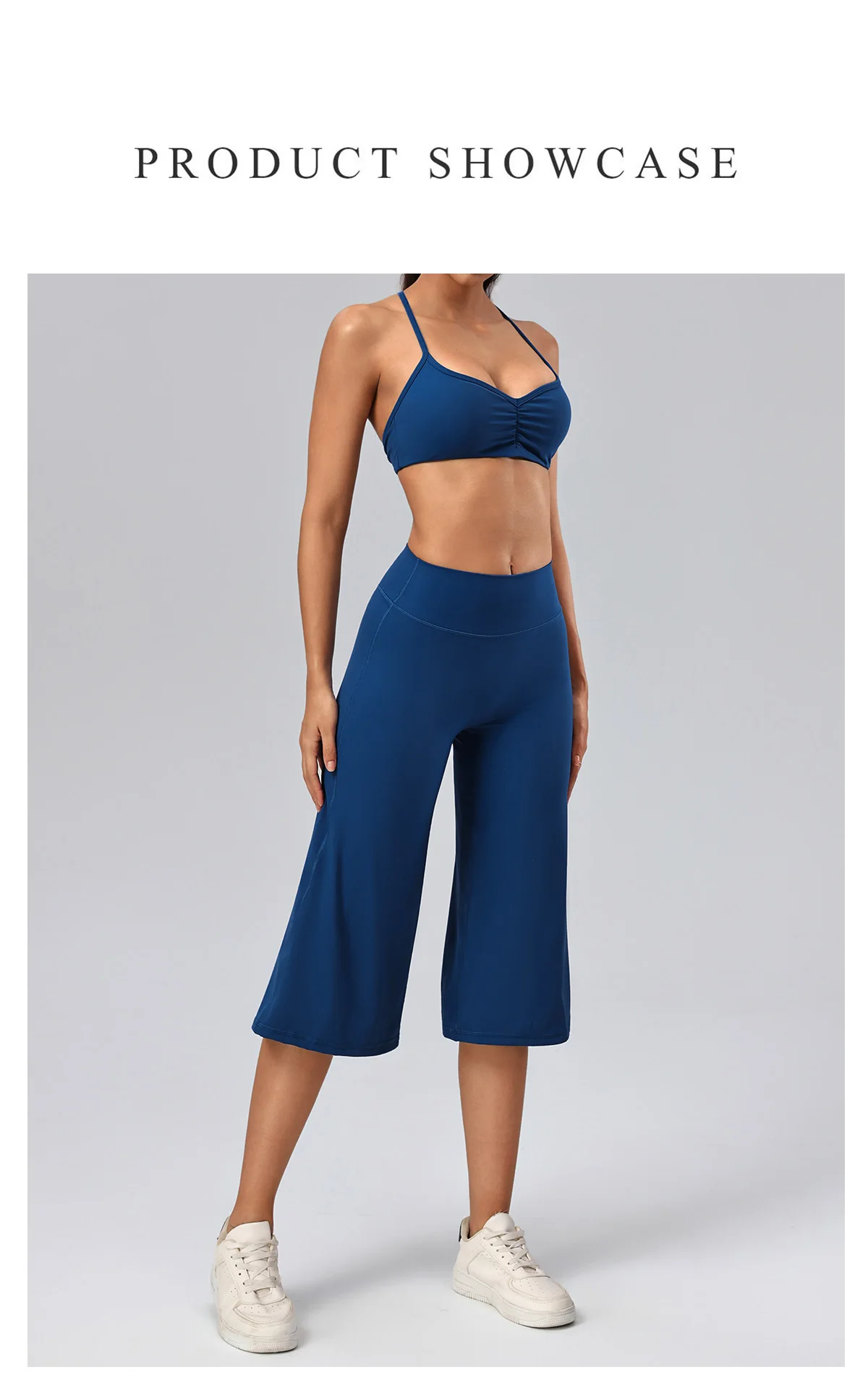 Ctenkevet Damen-Sportset, 2-teilig, rückenfreier Push-up-Yoga-BH, Pilates-Trainingsoberteil, Caprihose mit hoher Taille und weitem Bein, schnelltrocknender Sportanzug für das Fitnessstudio – Detail 2