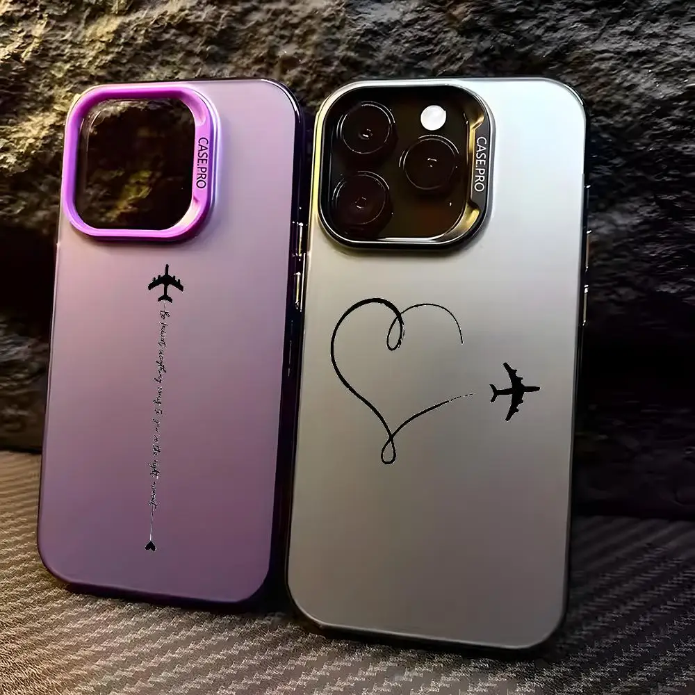 Airplane Heart Flight Path Phone Case For IPhone 18 17 16 15 14 13 12 Pro Max Air Matte Laser Aurora Shockproof Phone Case