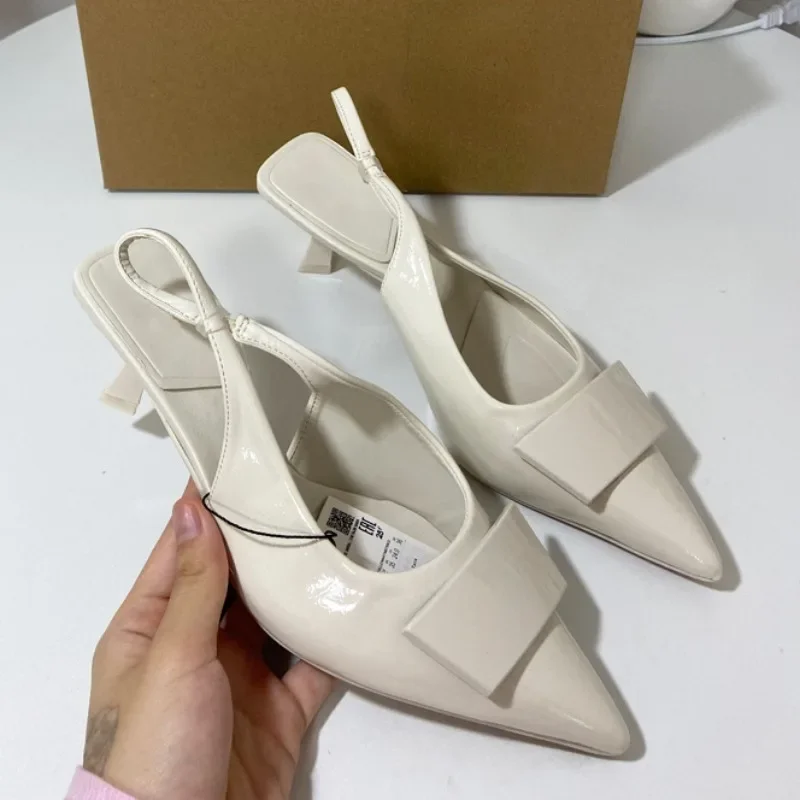 

Elegant High Heels Wedding Bride Shoes Woman White Black Sexy Slingbacks Stiletto Pointed Toe Office Lady Traf Summer Sandals