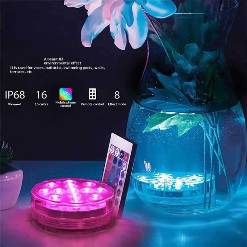 Underwater Light 10 Leds RGB Submersible Aquarium Waterproof Night Pool Light Ambient Light For Garden Aquarium
